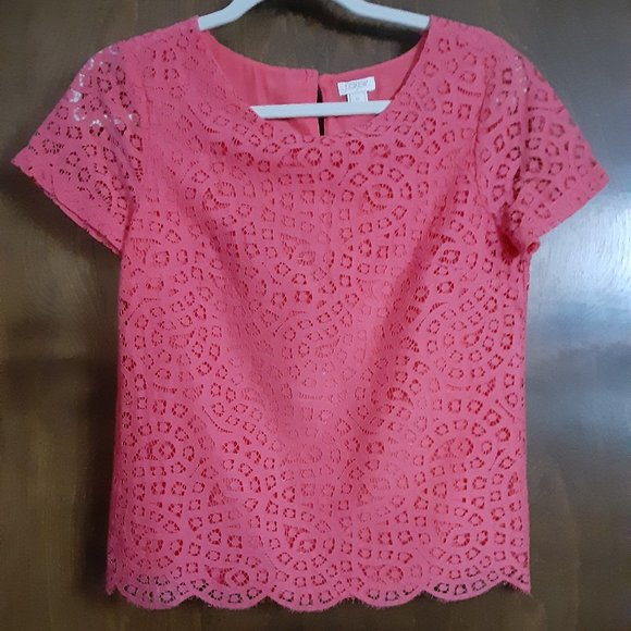 J Crew Orange Lace Short Sleeve Dressy Top size 00 - Picture 1 of 6